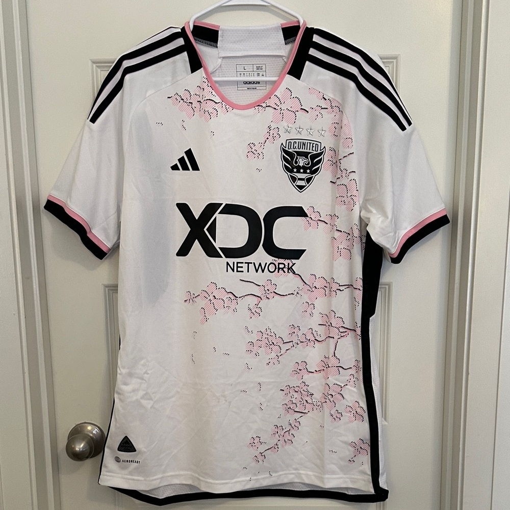 NWOT Adidas DC United White Jersey with Black and Pink Details